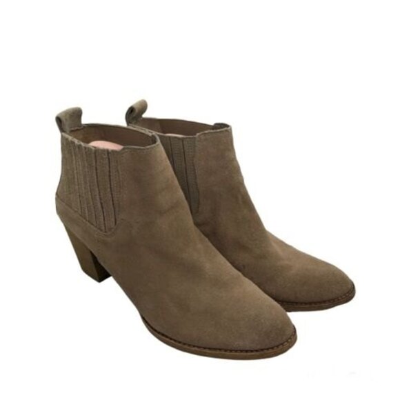 Dolce Vita Womens Size 11 Suede Pull On Ankle Boots Taupe/Tan/Khaki Stacked Heel - Picture 1 of 12